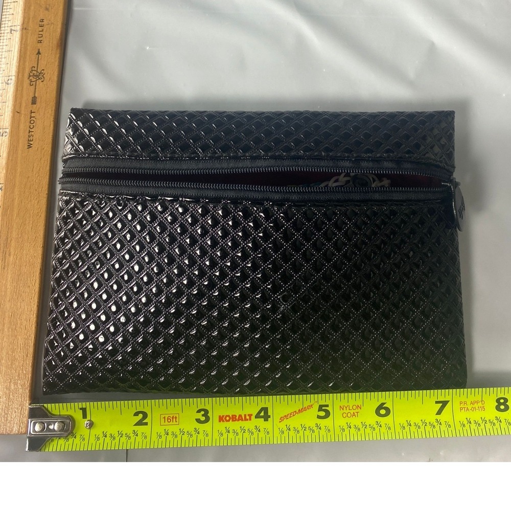 Black Patent Woven Clutch Purse Zip Cosmetic Makeup Travel‎ Organizer Bag